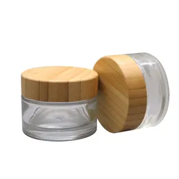 30G 50G Clear Glass Cometic Cream Jar with Bamboo Lid, High Grade Empty Round Facial Mask Refillable Pot, Makeup Tool F677