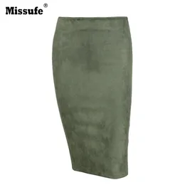 Wholesale-missufe 2017ボディコンペンシルスカートサイドジッパーシース秋冬女性スカートスプリットスエードレザースカートfaldas mujer