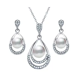 Nowa Pearl Rhinestone Waterdrop Jewelry Set Kobiety Wisiorek Neckalce Dynda Kolczyk Zestaw do Prezent Party Biżuteria Akcesoria Ślubne