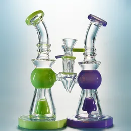 Atacado GRÁTIS DHL DHL Verde Roxo 7 Polegada Aughty Glass Bong Tubos de Água de Vidro Droquehhead PERC Pirâmide Design de Óleo Dab Rigs 14mm XL275