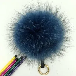 Ms.MinShu Raccoon Fur Key Chains Natural Fur Ball Keychains Genuine Fox Pompom Fur Charm For Bag Pendant