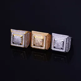 Bling Iced Out Cubic Zircon Men's Rings Copper Material Gold Silver Color Full CZ Ring Hip Hop Jewelry Gift