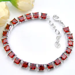 Luckyshine Gift Red Square Cut Garnet Armband 925 Silver Plated Fashion Ladies 8 tums Zircon Armband