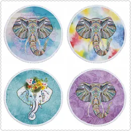 150cm Microfiber Round Beach Handduk Tjock Mjuk Super Absorbent Tassel Handdukar Elephant Mandala Printing Beach Badhanddukar Toallas 4 Designs