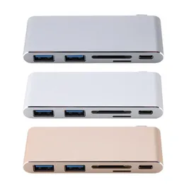 Freeshipping USB 3.1 Type-C Multi-port Hub Adapter Aluminum Case with 2 USB3.0 Ports Type-C PD S-D/TF C-a-rd Reader for MACBOOK