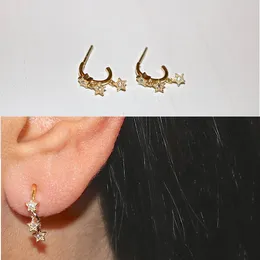Mini Circle Hoop Star Charm Earring Dla Kobiet 925 Sterling Silver Christmas Gift Delicat Delikatny Srebrna Biżuteria