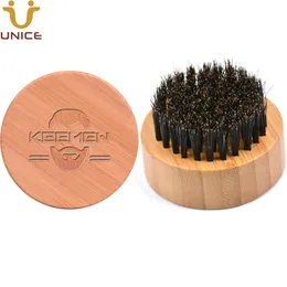 Moq 100pcs escovas de barba de bambu personalizadas gravadas com seu logotipo, alça de proteção ecológica ecológica com cerdas de javali redondas escova de barba masculina