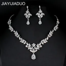 jiayijiaduo Cubic Zirconia Bridal Jewelry Sets Leaf-Shape Crystal Rhinestone Party Wedding Jewelry Necklace Sets 2018 new