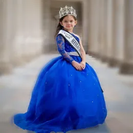 Royal Blue Princess Wedding Flower Girl Dresses Puffy Tutu Off Shoulder Sparkly Crystals 2019 Toddler Little Girls Pageant Communion Dress