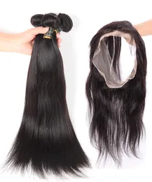 3 Stück Haarverlängerungen mit 1 Stück 360-Spitzenverschluss, Echthaar, Tressen, malaysischer 360-Grad-Spitzenverschluss mit Haarbündel
