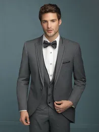 Fashion Grey Groom Tuxedos Excellent Men Wedding Tuxedos Peak Lapel One Button Men Formal Busines Party Suit(Jacket+Pants+Tie+Vest) 2005