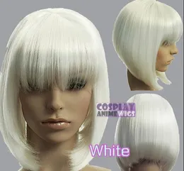 FIXSF714 cos 스타일의 패션 흰색 짧은 스트레이트 가발 가발 여성의 앞머리