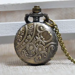 Antique Retro Bronze Train Engrave Small Quartz Pocket Watch Analog Pendant Necklace Mens Womens Gifts Reloj Montre Fob Watches
