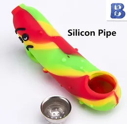 Funny Silicone Hand Pipe Creative Mini Sleeping Smoking Tobacoo Water Pipe With Metal Bowl For Outdoor Smoking