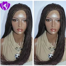 Stock 10-30inches black/dark brown/blonde/ burgundy long braids lace wig cosplay style brazilian meidum braided lace front wig for women