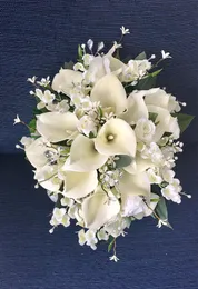 Bride bouquet Silk Wedding Flower White Artificial Calla lily Cherry Blossoms Bridal accessory Home Party Garden Decorations Dropshipping