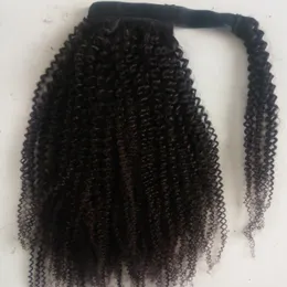 140г афро-американских женщин с черной Afro Puff кудрявый Кучерявый шнурком хвостики выдвижение человеческих волос конский хвост волосы кусок