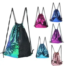 Wulekue Mermaid Sequin Backpack Glittering Shoulder Bling Bags Reversible Glitter Drawstring Backpacks Women Beach Bags c762