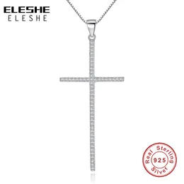 Autentyczne 100% 925 Sterling Silver Austriacki Kryształ Krzyż Naszyjniki Wisiorek Biżuteria Moda Kobiety Naszyjnik