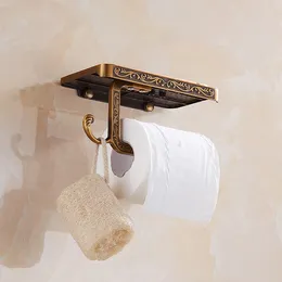 European style antique bathroom phone shelf carved surface roller paper holder aluminium toilet paper holder with hanging hooks287T