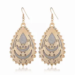 Boho Double Layers Alloy Gold Color Long Dangle Grind Texture Hollow Design Butterfly Round Water Drop Earrings for Women Gift Jewelry