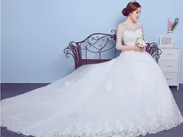 Hot Selling Luxury Embroidery With Train Wedding Dresses 2020 New Vestido de Noiva Casamento Lace Half Sleeves De Mariage