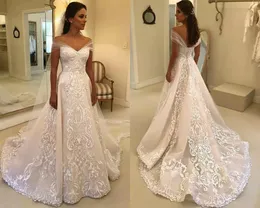 Kraj Linii Koronki Suknie Ślubne Off Aplikacje Ramię Court Train Plus Size S Gown Backless Skirt Wedding Spódnica Vestido de Novia