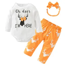 Christmas Baby Clothing Sets Newborn Xmas Deer Head Long Sleeve T-Shirt+Pants+Headband Infant 3Pcs Sets Toddler Infant Boys Girls Clothes