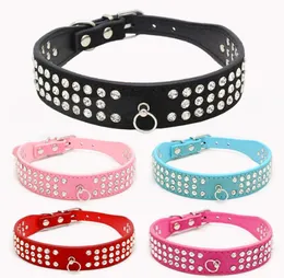 personalized 3 Rows rhinestone suede Leather Dog Collars Pet Collars dog traction rope training lead accessories dog collar leash set SN1173