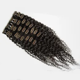 9 sztuk / zestaw 100g Kinky Curly Clip in Human Hair Extensions Peruwiański Remy Hair Klips Ons 100% Ludzki Natural Hair Flash Clip