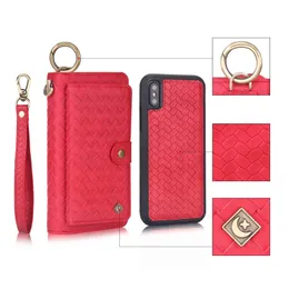 Dla iPhone XS Portfel Case Zipper Torebka Zdejmowane Magnetyczne 14 Karty Slots Pieniądze Kieszeń Kieszonkowy Skórzany Pokrywa Skórzana Pokrywa dla iPhone Galaxy S9 Plus