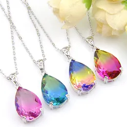 Luckyshine 4 Sztuk / Lot Modne Trendy Kobiety Wisiorki Gradienty Tourmaline Cubic Cyrkonia 925 Silver Wedding Wisiorki Naszyjniki + Chain13 * 18m