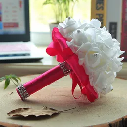 Tani pianka róża ślub ślubne bukiet dekoracja ślubna kryształy sztuczny kwiat druhna ślubna ręka trzymająca broszka kwiaty 307V