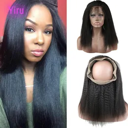 Brazilian Virgin Hair 360 Lace Frontal Kinky Straight Yirubeauty Human Hair Pre Plucked Yaki 10-24inch Frontals