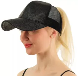 女性のキラキラキャップポニーテールガールソフトボール帽子バックホールポニーテールメッシュ野球帽子無料船50