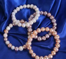 100% naturalne słodkowodne nieregularne bransoletka z koraliki Perłowe Zamieszkanie Biało / różowe / fioletowe 8-12 mm Elastyczna elastyczna biżuteria dla mody ślubnej
