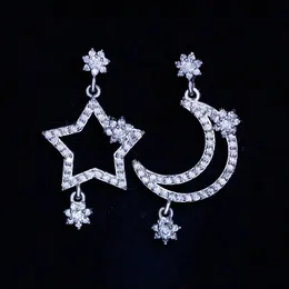 2017 New Moon Star Style Dangle Kolczyk White Gold Wypełnione Cyrkon Annievary Wedding Drop Kolczyki Dla Kobiet Biżuteria Druhna