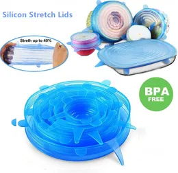 6 pezzi / set silicone coperchi elasticizzati coperchio universale Involucro di cibo in silicone coperchio del vaso coperchio in silicone padella di cottura per frutta verdura / tazze piatti