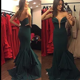 Hunter Green Mermaid Abendkleider Schatz Schulterfrei Backless Abendkleider Sweep Zug