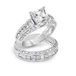 Choucong Princess Cut Stone 5a Zircon Stone 10kt White Gold Filled Wedding Band Ring Set SZ 5-11 Gratis frakt