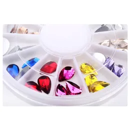 Gorąca Sprzedaż 36 sztuk / Zestaw Glitter Drop Water Nail Art Decoration Dhinestones Wheel 5x8mm 3D Projekt Urok Porady Nail Tips Gem Kamienie Akcesoria