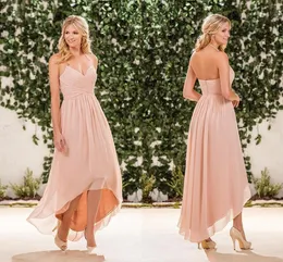 Blush Pink Chiffon High Low Bridesmaid Dresses Halter Pleats Back Zipper Long Beach Country Garden Maid Of Honor Gowns