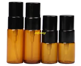 50pcs/lot Free Shipping 16MM DIA 3ml Amber glass Spray Perfume bottle 5ml Empty Essential oil Perfum bottle brown spray bottles