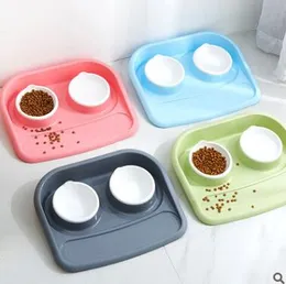 Pet Products Plastic Cat Pet Bowl Environmental Protection Non-toxic Dog Food Drinking Double Bowl Tableware Pet Feeding Tool Top Quality
