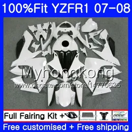 Corpo da injeção para YAMA YZF YZF R 1 YZF 1000 YZF1 07 08 227HM.17 YZF R1 07 08 YZF1000 YZF-1000 YZF-R1 2007 quente branco lustroso YZF-R1 2008 2007 Kit Carenagem