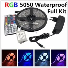 led strip light 5050 RGB tape set waterproof ip65 300led 5m with 44key remote controller 12V power supply adapter color changing