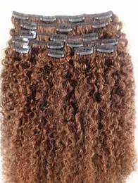 Brasilianska Human Curly Haft Weft Clip In Extensions Brown 30 # Färg 9PC / Bundles Kinky Curl Product