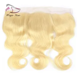 Evermagic 613 Blonde Pure 13 * 4 ucho do ucha Koronki Czołowe Brazylijskie Remy Włosy Wave Wave Free / środkowej części Koronki Frontal Zamknięcie