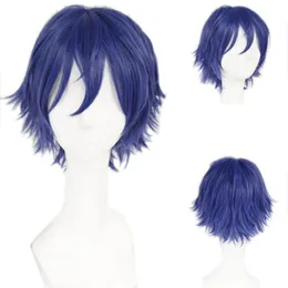 Peluca de Tokyo Ghoul Ayato Kirishima, pelo corto azul-púrpura, accesorio para disfraz de Cosplay