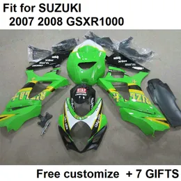 طقم هدية مخصص مجاني لـ fairings خضراء سوداء سوزوكي GSXR1000 07 08 مجموعة GSXR1000 2007 2008 YY21